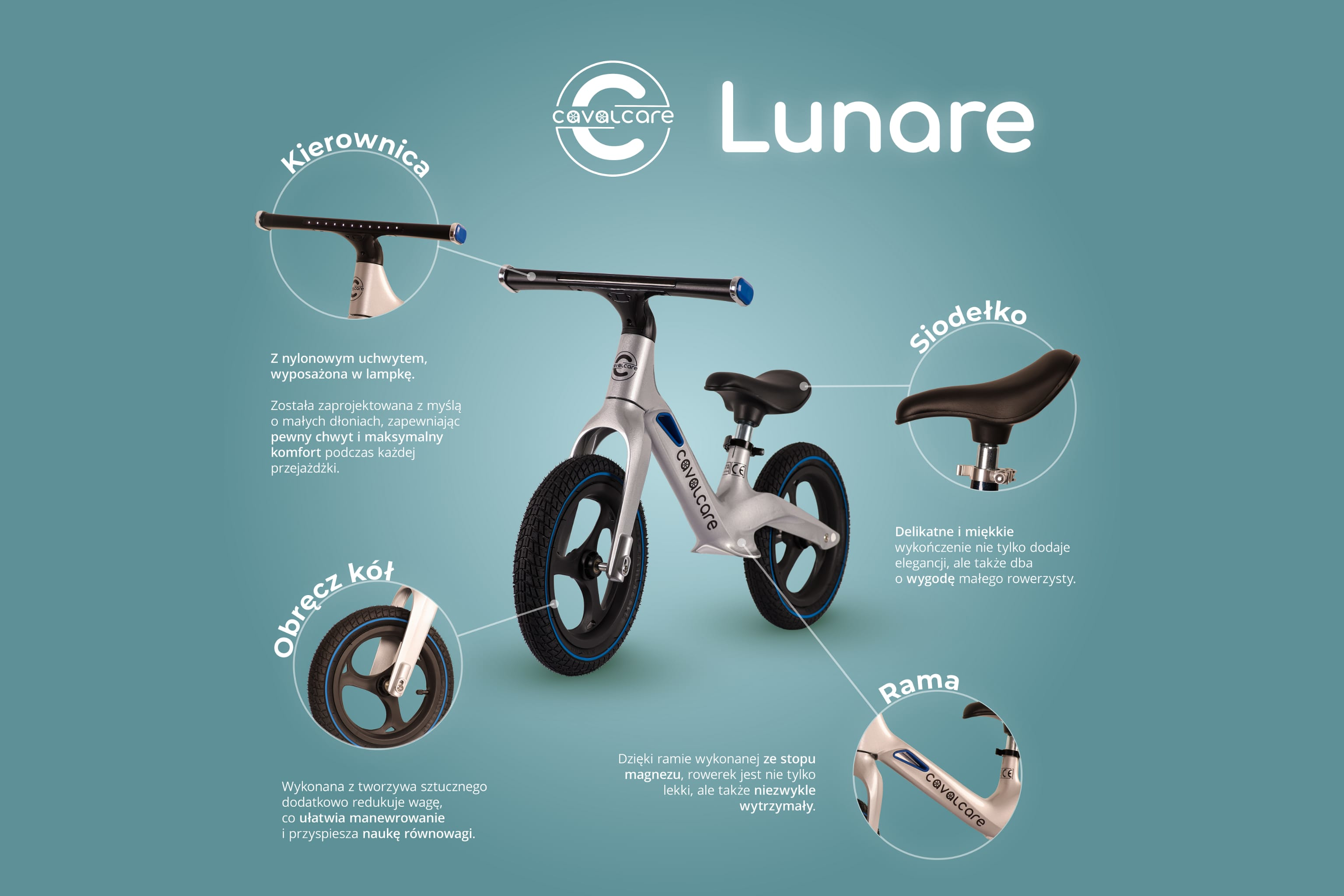 Schemat techniczny rowerka biegowego Cavalcare Lunare Rosa