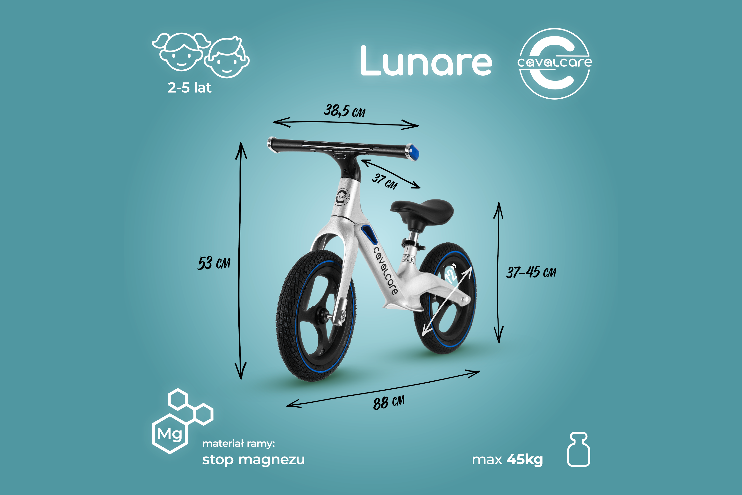 Wymiary rowerka biegowego Lunare Rosa